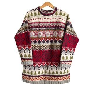 Vintage Wool Handknitted Multicolor Sweater Small 21x32 Preowned